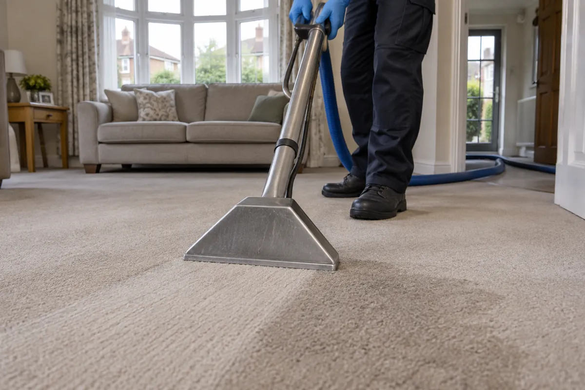 Carpet extraction wand removing water from a wet carpet
